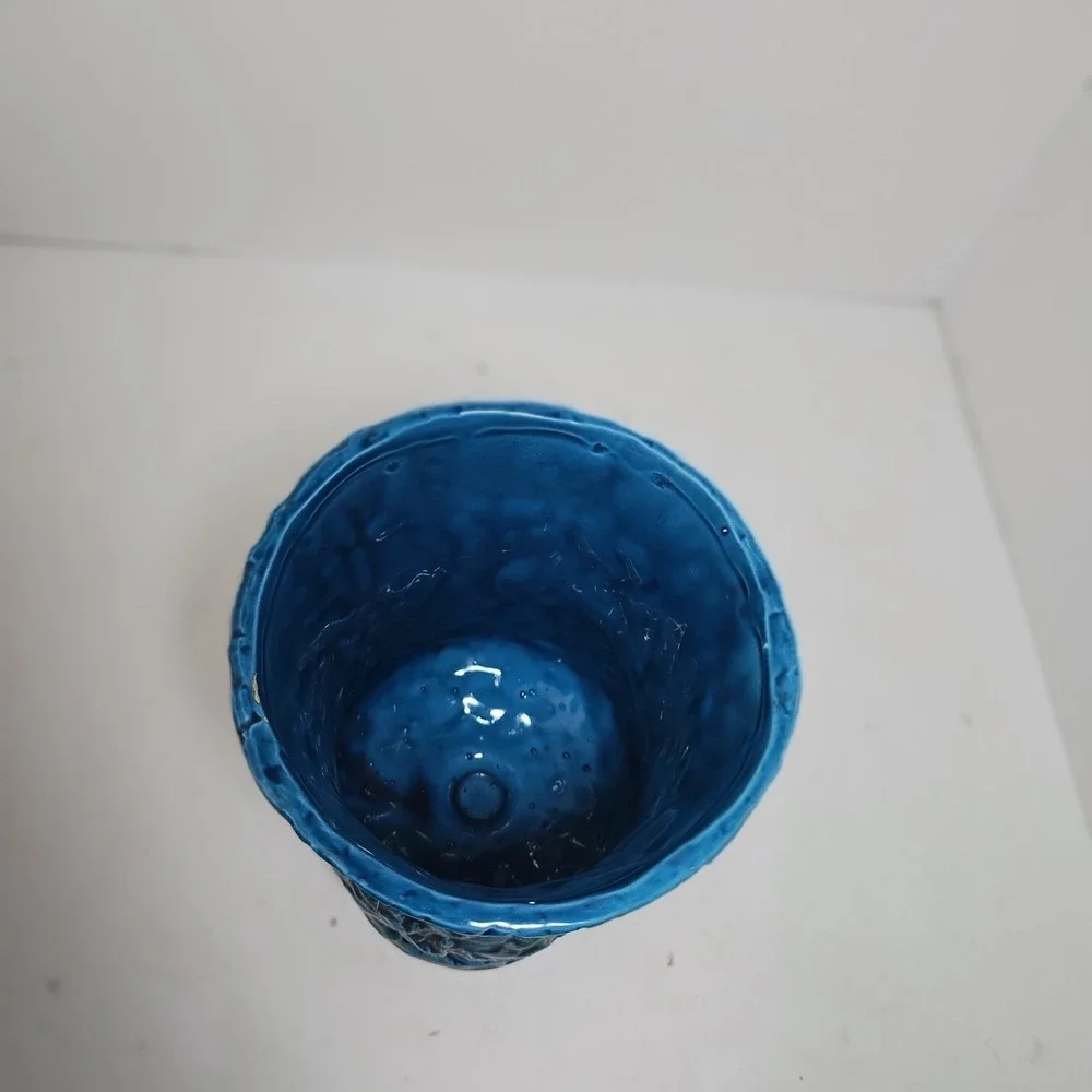 Inarco Blue Vase Textured Goblet Shape Planter Vintage 8x5.5 Japan E-2461